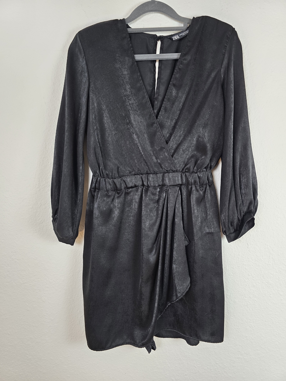 Zara Black Satin Wrap Romper Balloon Sleeve Playsuit XS